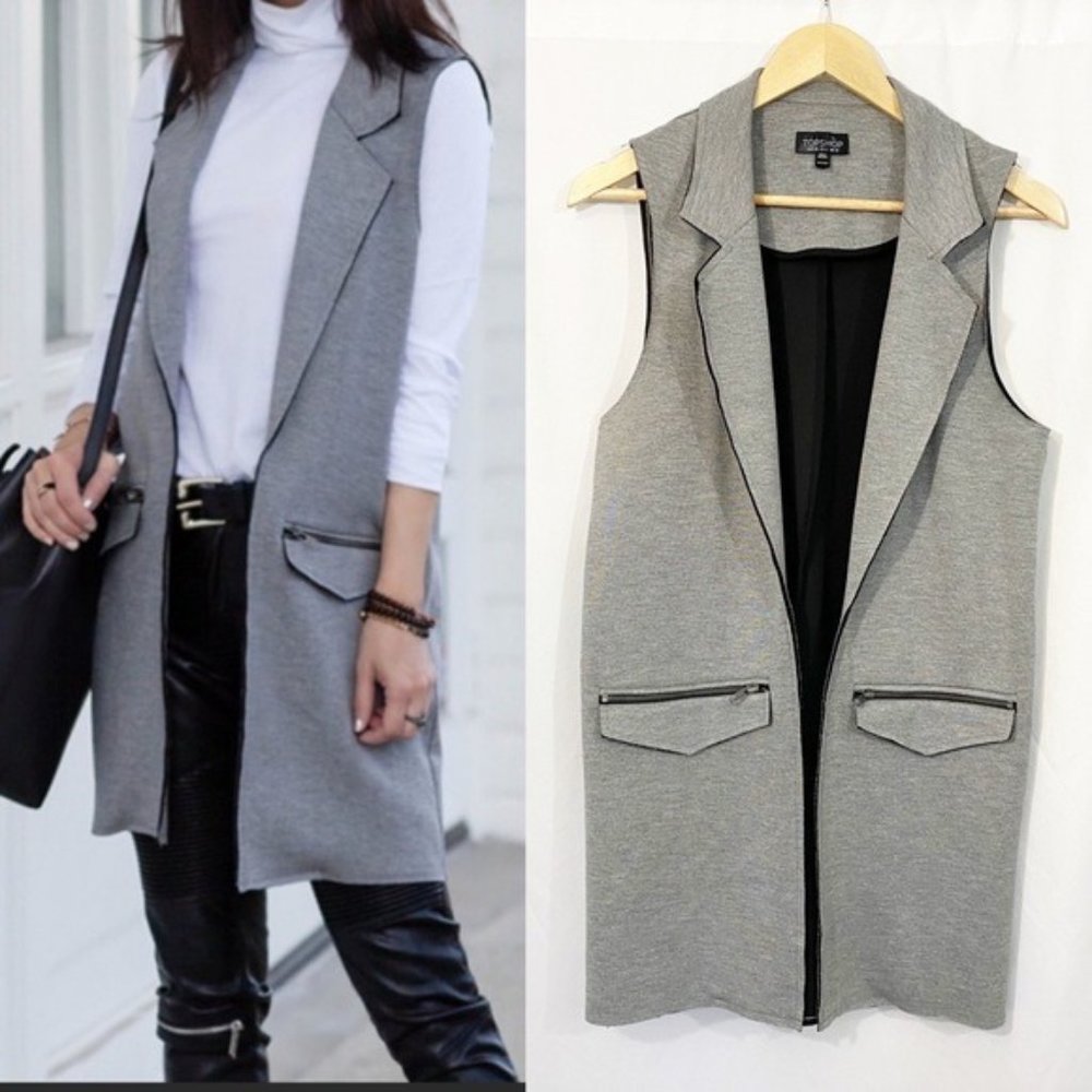 Topshop Tailored Longline Front Zip Vest - Size 6